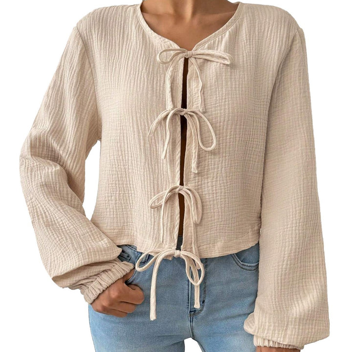 Damen cropped Blusenoberteil mit raffinierten Schnürdetails Drune