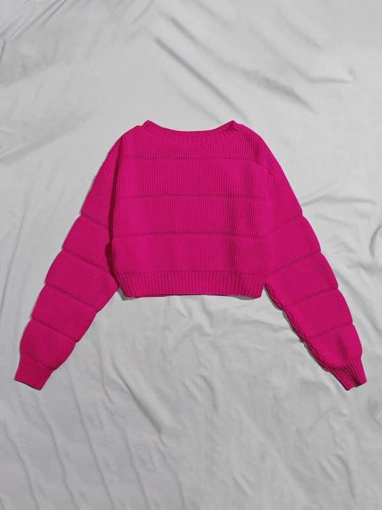 Damen modischer weicher Crop-Pullover mit strukturiertem Design Drune