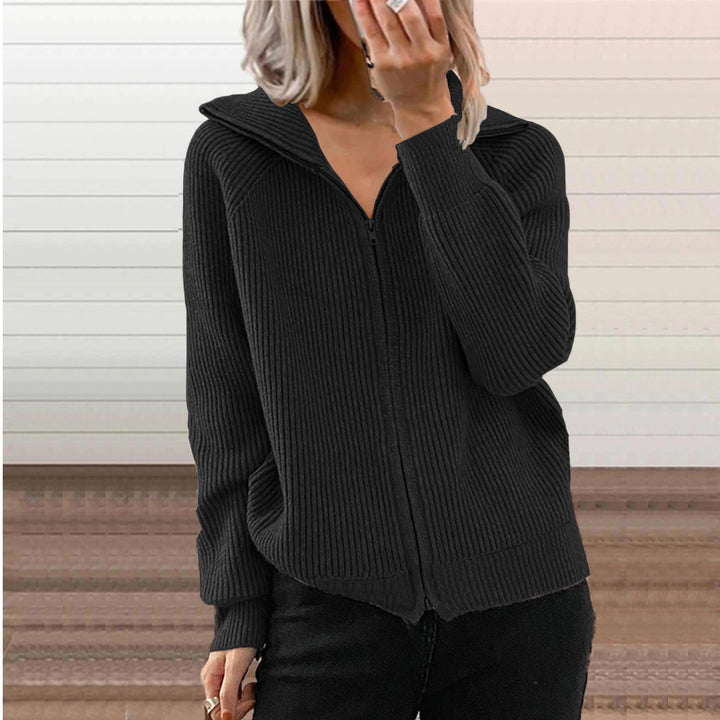 Damen lässige Strickjacke mit hohem Kragen und verdecktem Reißverschluss Drune