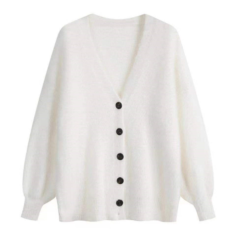 Damen gemütlicher Strickcardigan mit großen Knöpfen und lässiger Passform Drune