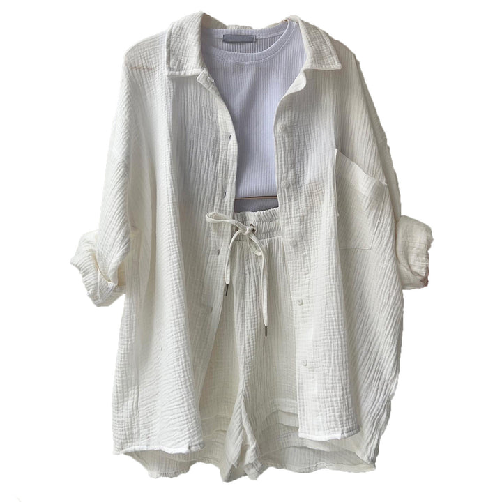 Damen lässiges Kurzarm-Hemd und Shorts Set Drune