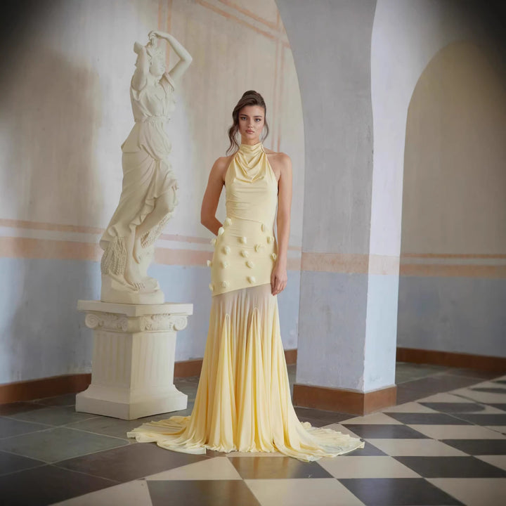 Damen Elegantes Maxikleid mit fließender Drapierung Drune