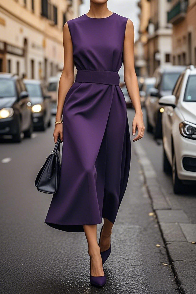 Damen gehobenes Maxi-Kleid mit elegantem Taillengürtel und fließendem Schnitt Drune