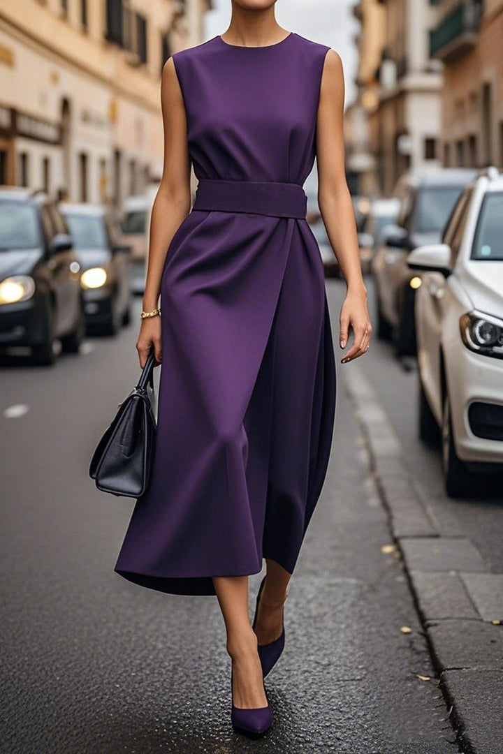 Damen gehobenes Maxi-Kleid mit elegantem Taillengürtel und fließendem Schnitt Drune