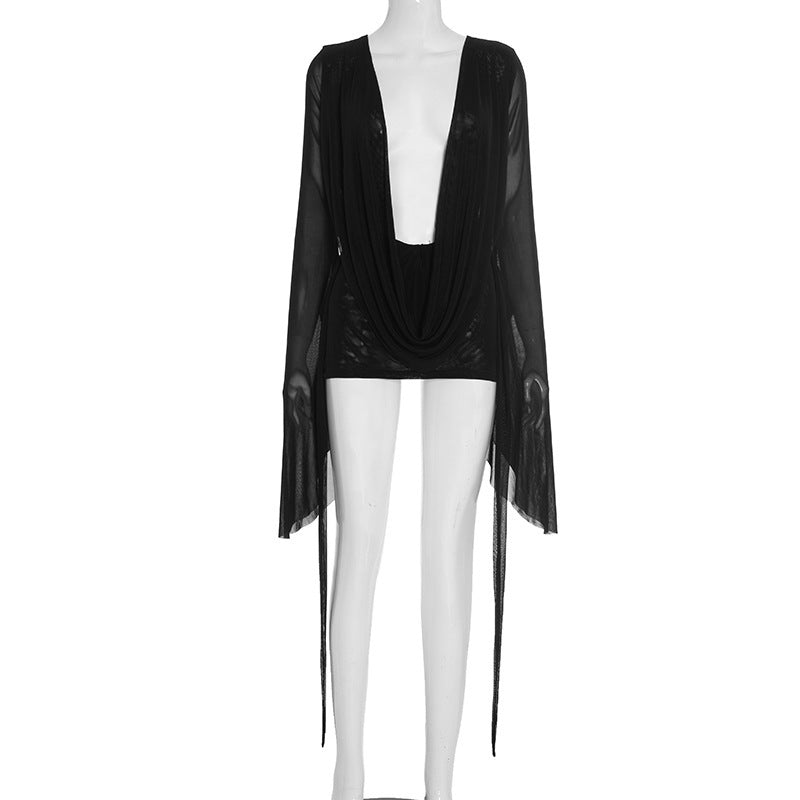 Damen Fließender Kaftan mit weiten Ärmeln und tieferem Ausschnitt Drune