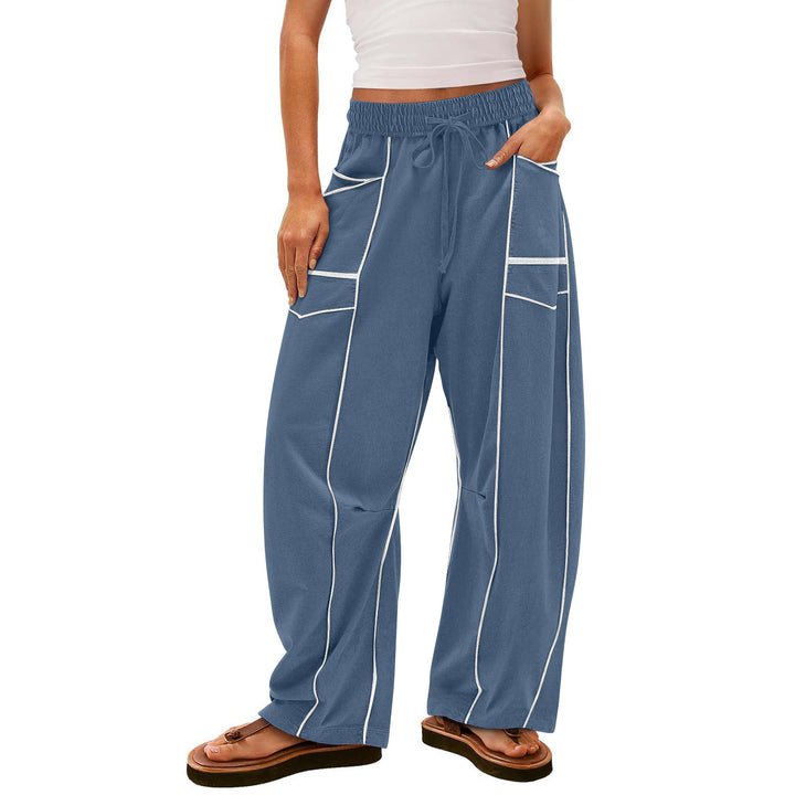 Damen nan weite Lounge-Hose mit Kordelzug, Kontrastpaspelierung und Cargo-Taschen Drune