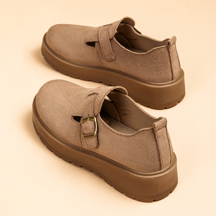 Damen nan Plateau-Mary-Jane Slipper mit Velourslederoberfläche und verstellbarer Metallschnalle Drune