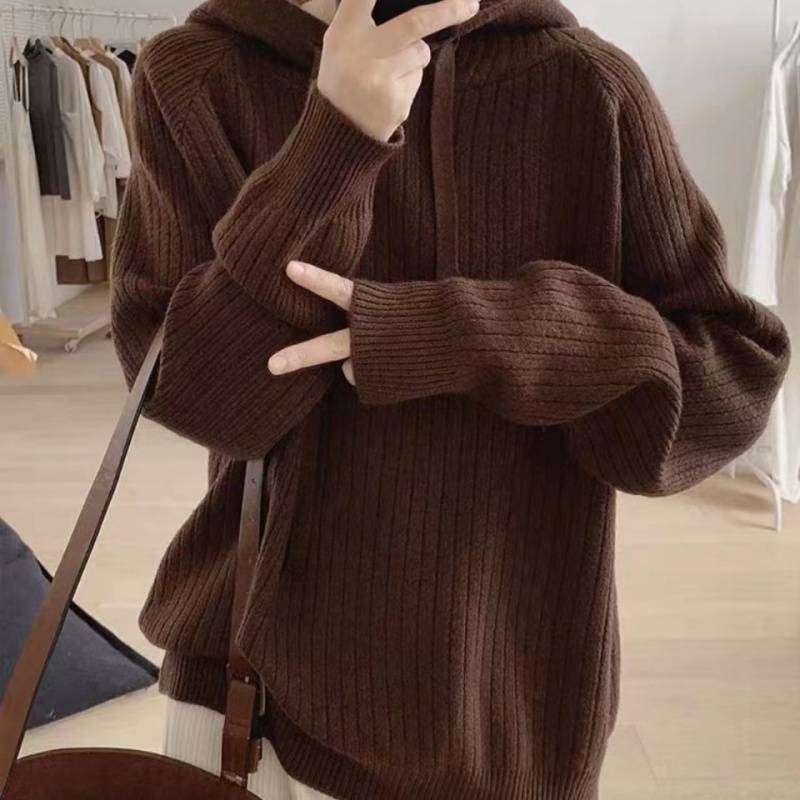 Damen Kapuzenpullover mit feiner Rippstruktur und lässigem Schnitt Drune