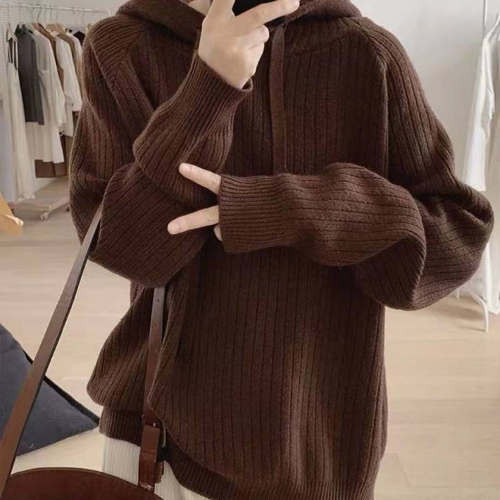Damen Kapuzenpullover mit feiner Rippstruktur und lässigem Schnitt Drune