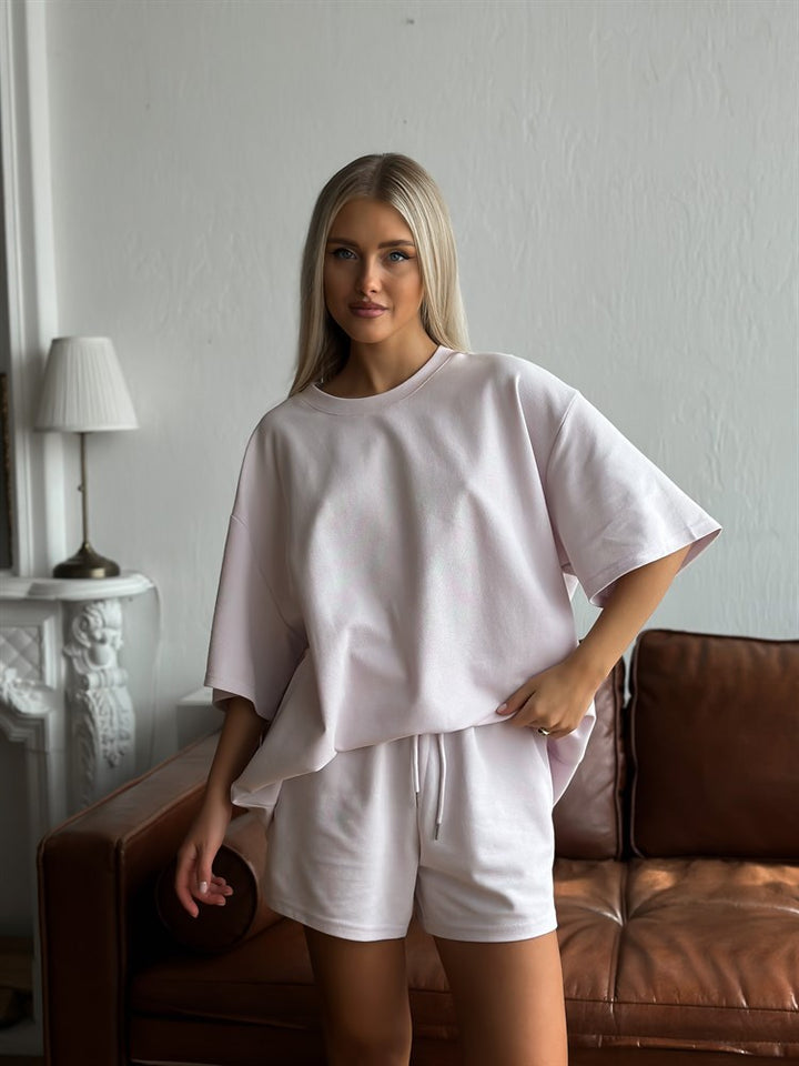 Damen Lässiges Zweiteiler-Set aus oversized T-Shirt und Shorts Drune