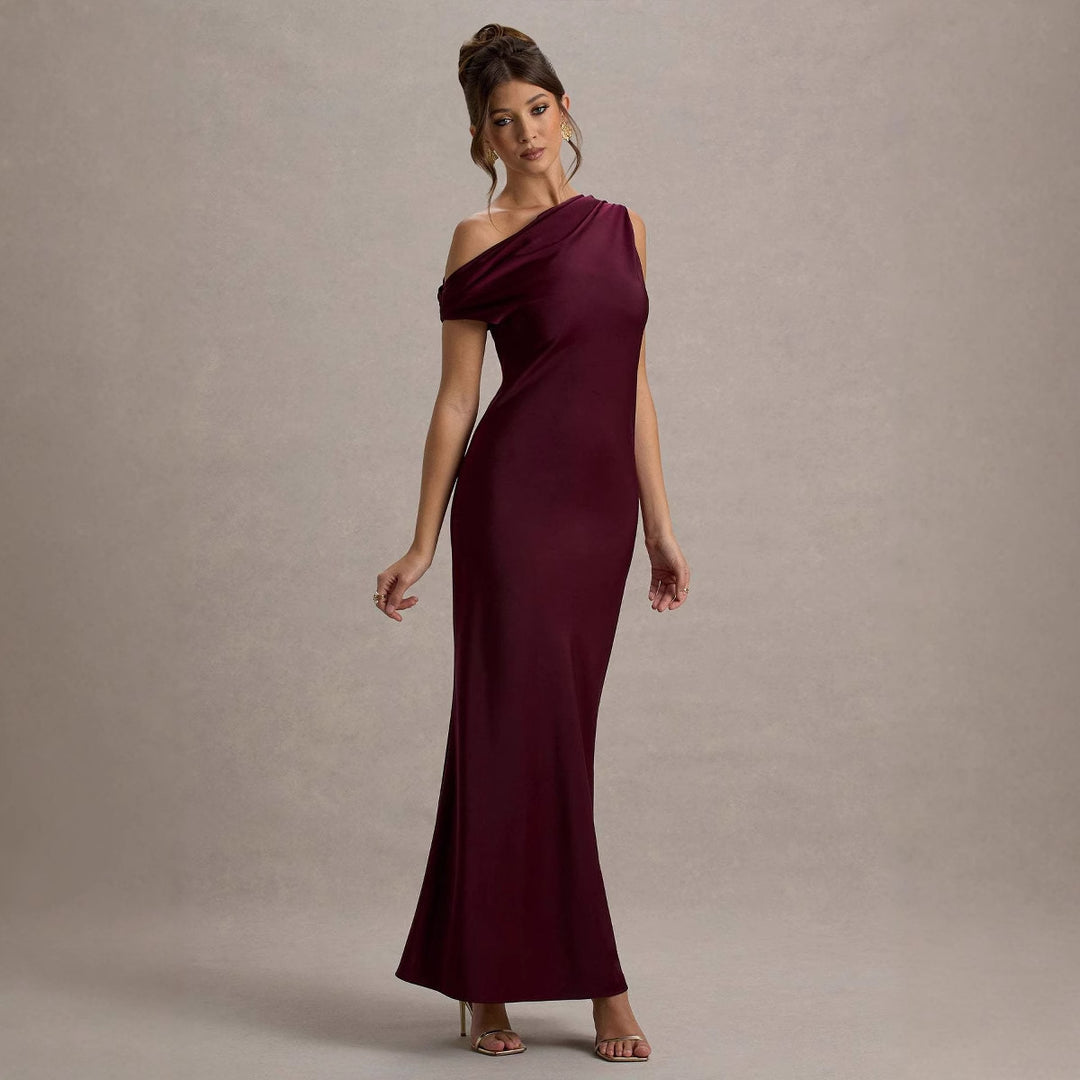 Damen elegantes, schulterfreies Maxi-Kleid mit fließendem Schnitt und Raffungen Drune