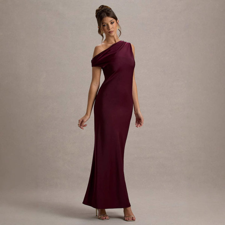 Damen elegantes, schulterfreies Maxi-Kleid mit fließendem Schnitt und Raffungen Drune