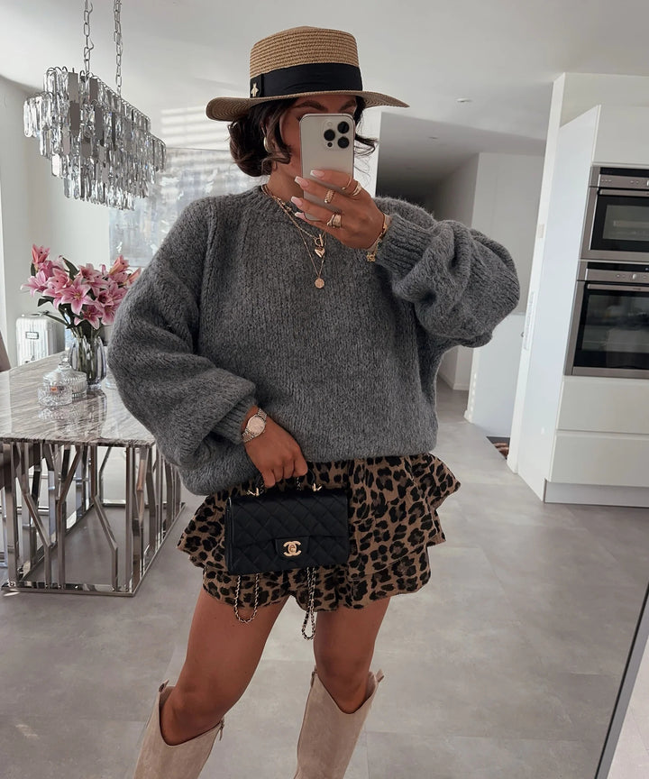 Damen luftiger Strickpullover mit voluminösen Ärmeln Drune