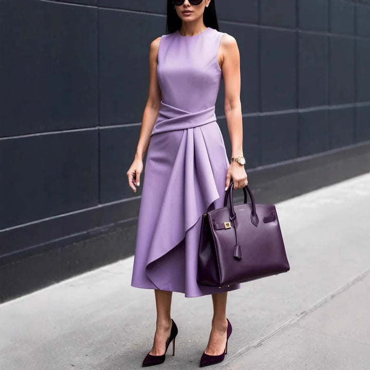 Damen Midi-Kleid mit asymmetrischem Volant und figurbetontem Schnitt Drune