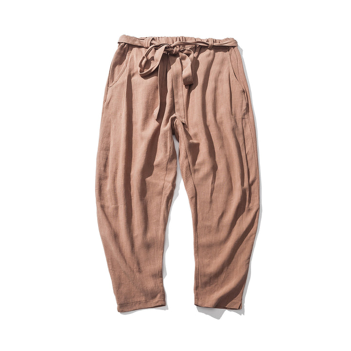 Herren nan entspannte Leinen-Baumwoll Harem-Joggerhose mit verdecktem Tunnelzug und tapered Bein Drune