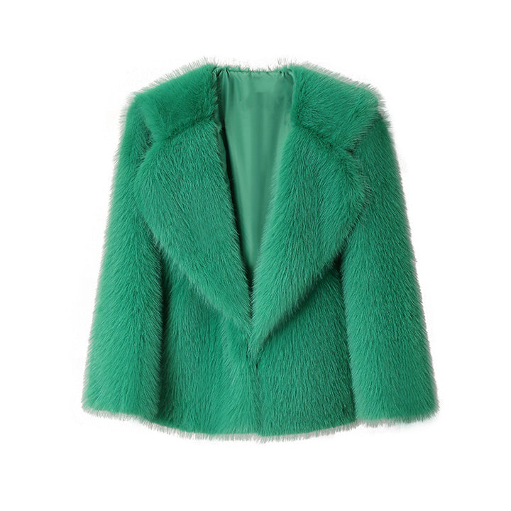 Damen Elegante Kunstpelzjacke mit großem Kragen Drune