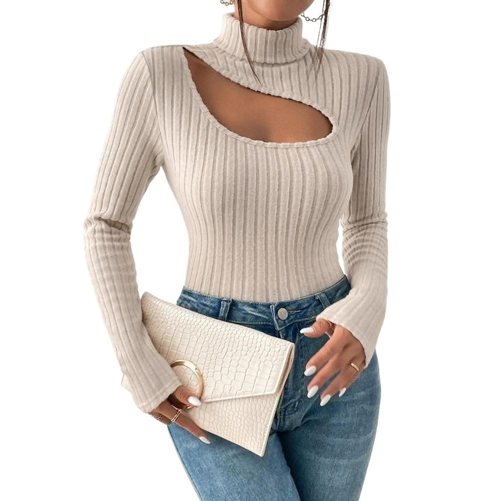 Damen Langarm Oberteil mit asymmetrischem Cut-Out und feiner Rippstruktur Drune