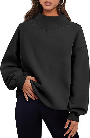 Damen lässiger Sweatpullover mit hohem Kragen und weiten Ärmeln Drune
