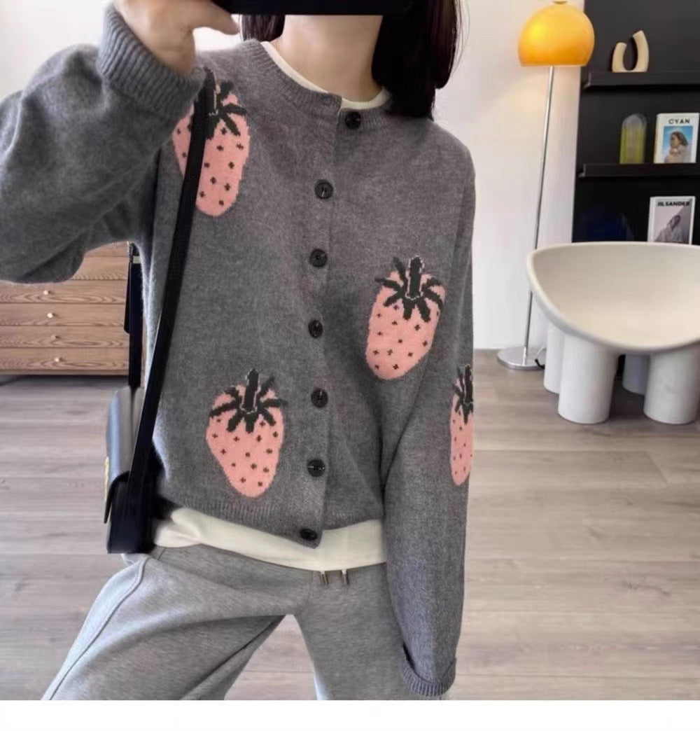 Damen Verspielt gemusterter Cardigan mit Knopfdetail Drune