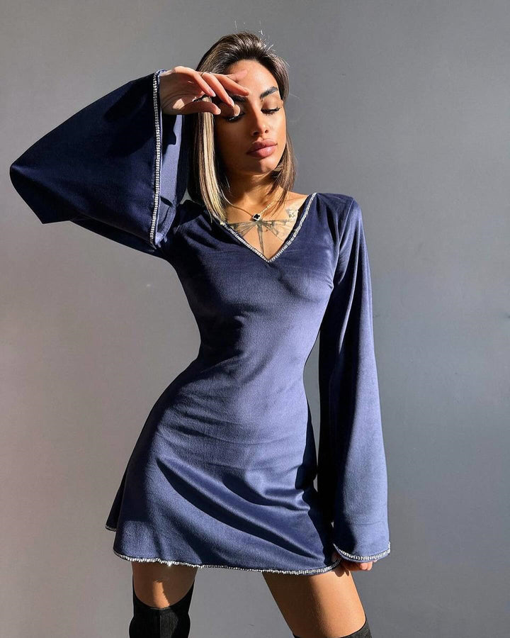 Damen Minikleid mit V-Ausschnitt und oversized Ärmeln Drune