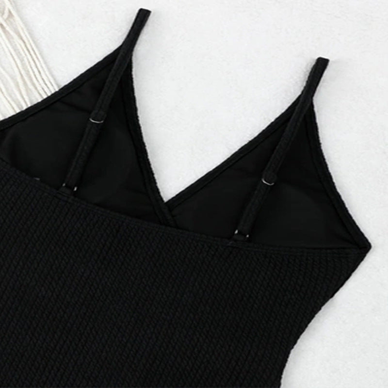 Damen Eleganter Einteiler Badeanzug mit Wickel-Design und Ring-Akzent Drune