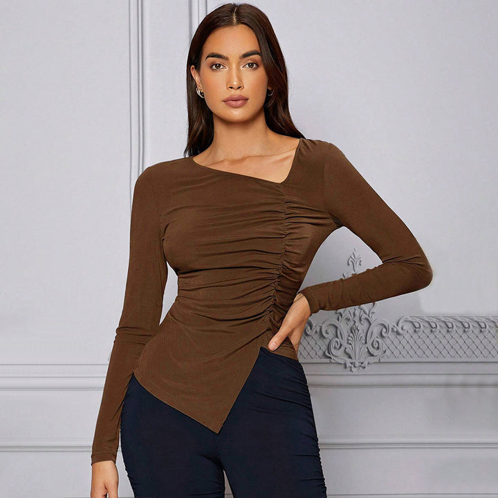 Damen figurbetontes Langarmoberteil mit asymmetrischem Drapierungsdesign Drune