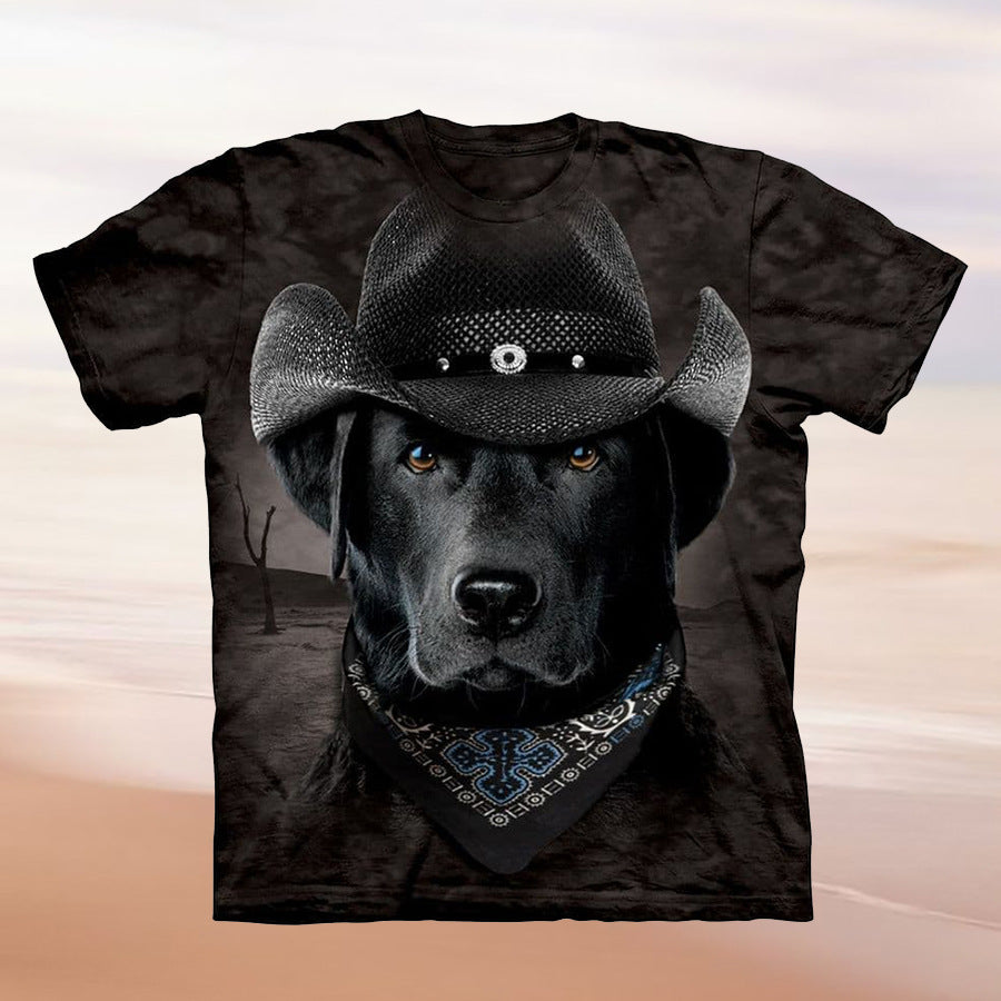 Damen T-Shirt mit kreativem Hundemotiv und Cowboyhut-Design Drune