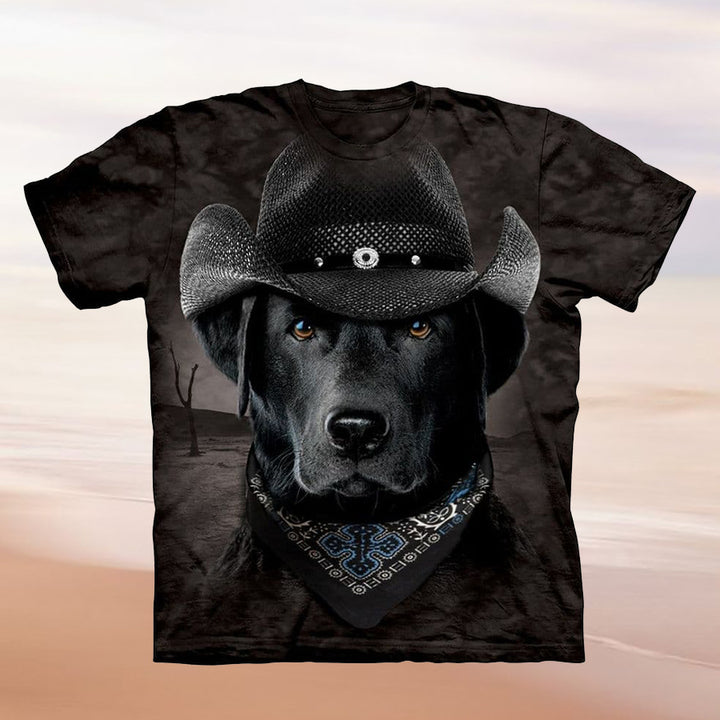 Damen T-Shirt mit kreativem Hundemotiv und Cowboyhut-Design Drune