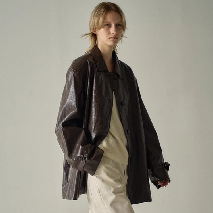 Damen Modische Kunstlederjacke mit übergroßem Schnitt Drune
