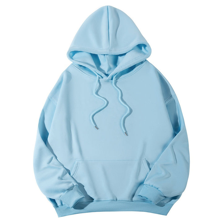 Unisex minimalistischer Kapuzenpullover mit verlängertem Rücken und Kängurutasche Drune