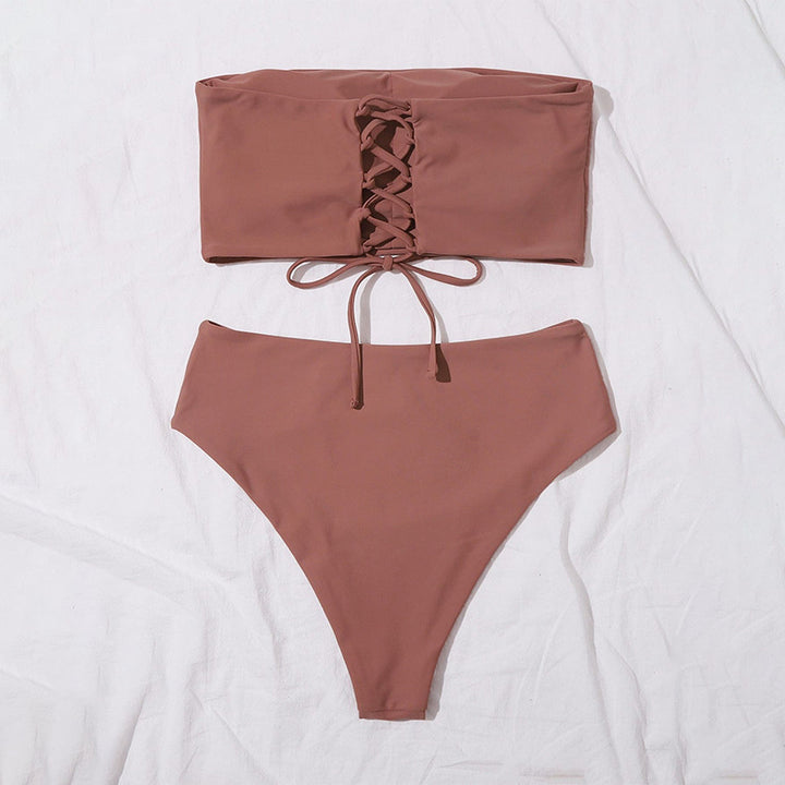 Damen Bandeau-Bikini Set mit hochgeschnittenem Slip Drune