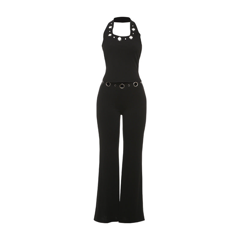 Damen Modischer Jumpsuit mit dekorativem Halterkragen und Gürteldetails Drune