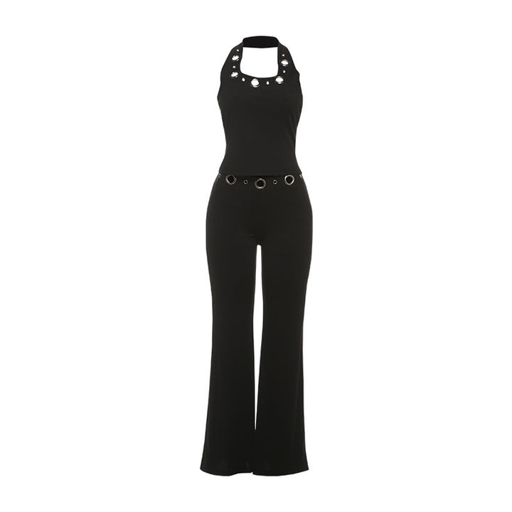 Damen Modischer Jumpsuit mit dekorativem Halterkragen und Gürteldetails Drune