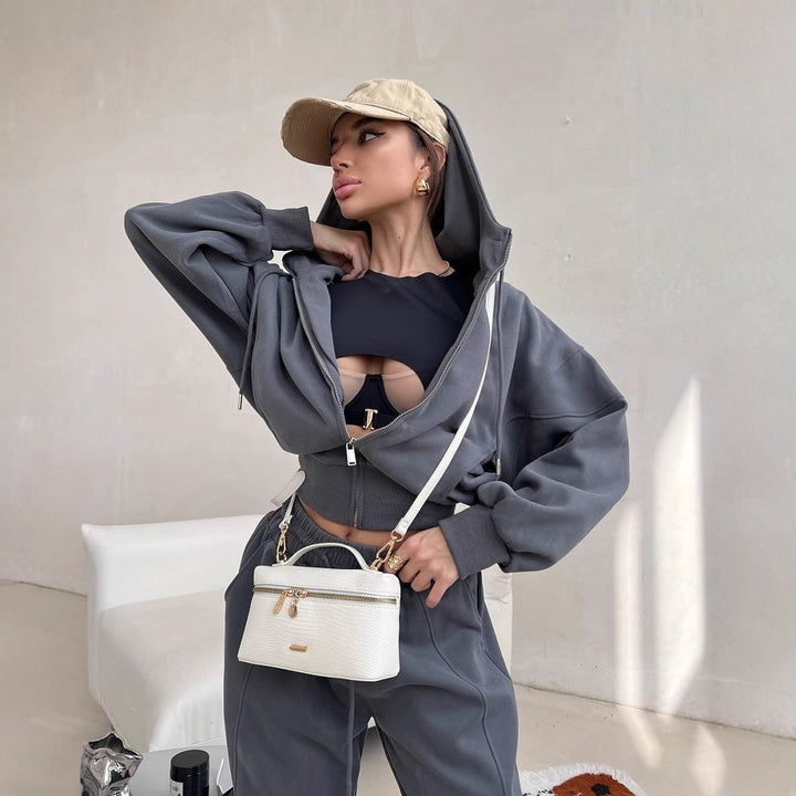 Damen lässiges Zip-Hoodie und weite Freizeithosen Drune