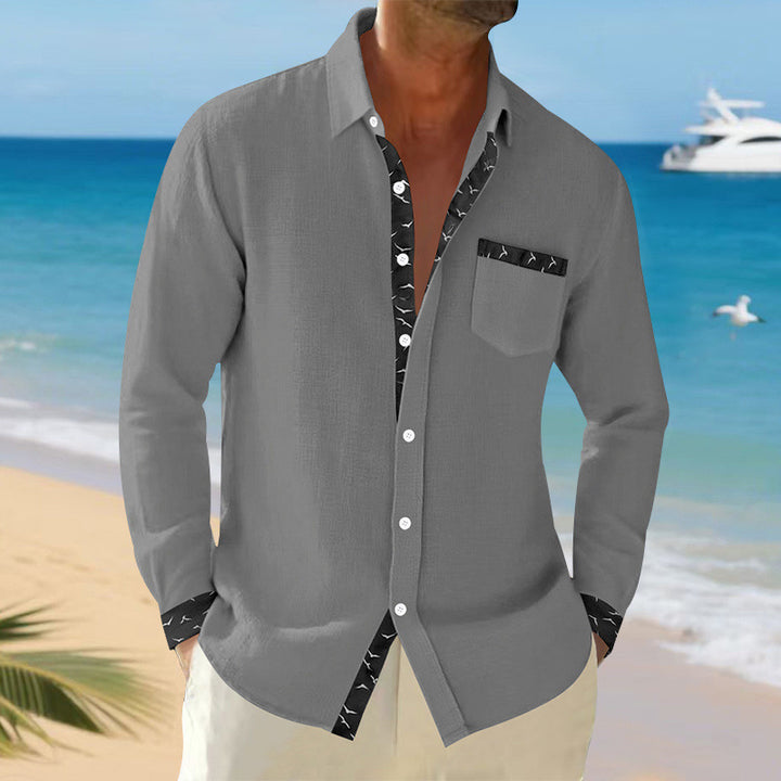 Herren langärmliges Casual-Hemd mit modischem Kragen und Brusttasche Drune