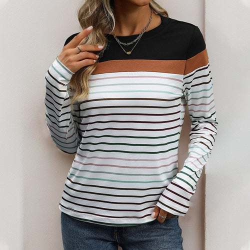 Damen lässiges Langarmshirt mit modischem Streifenmuster Drune