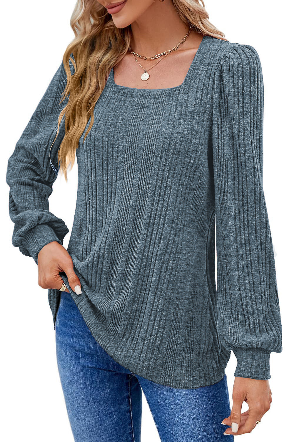 Damen modischer Strickpullover mit strukturiertem Rippenmuster und weitem Schnitt Drune