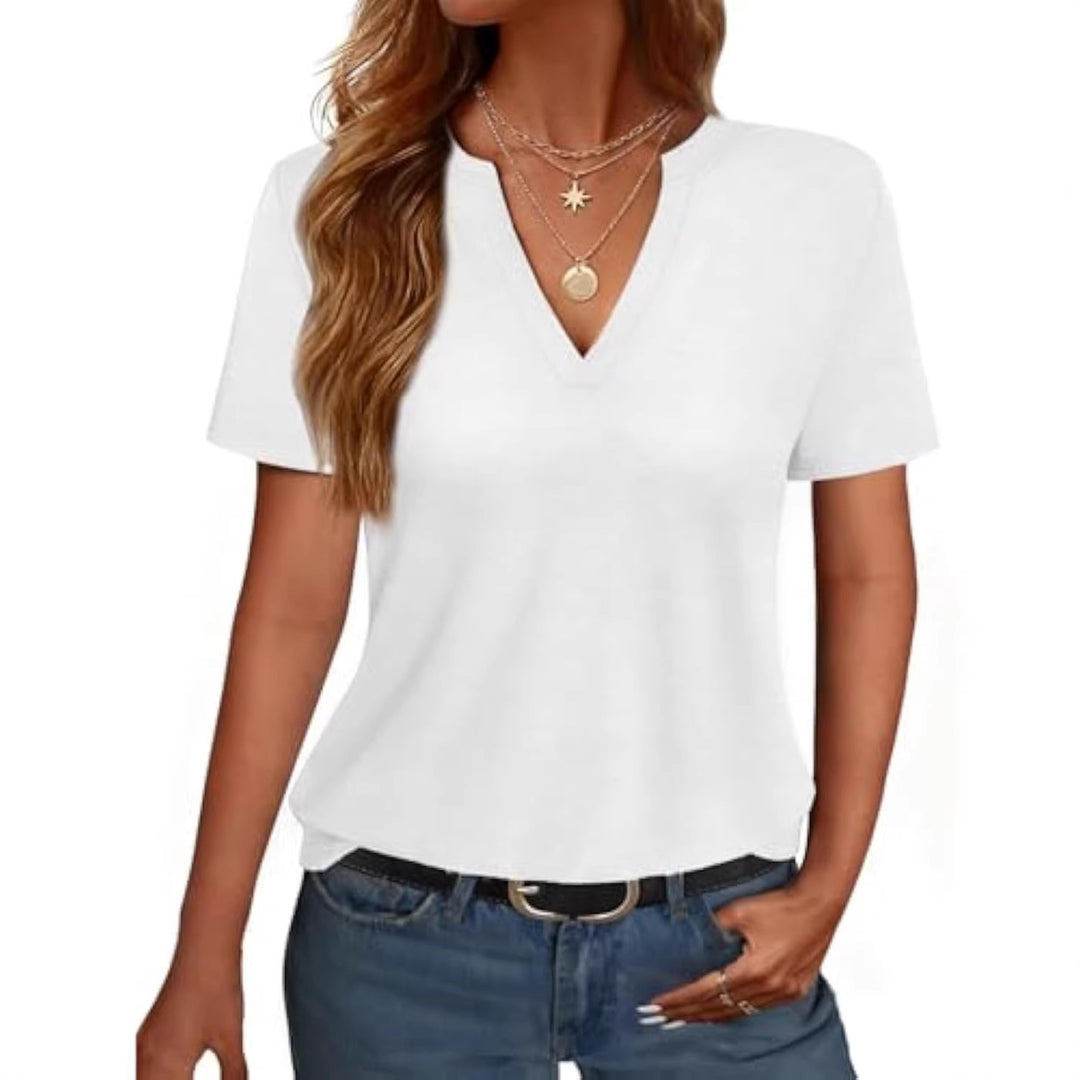 Damen V-Ausschnitt T-Shirt mit legerem Schnitt und sanftem Stoff Drune