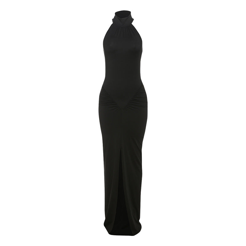 Damen Elegantes Langkleid mit Choker-Ausschnitt und Raffungen Drune