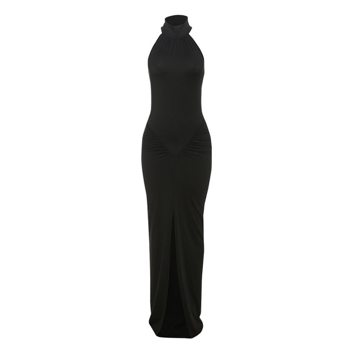 Damen Elegantes Langkleid mit Choker-Ausschnitt und Raffungen Drune