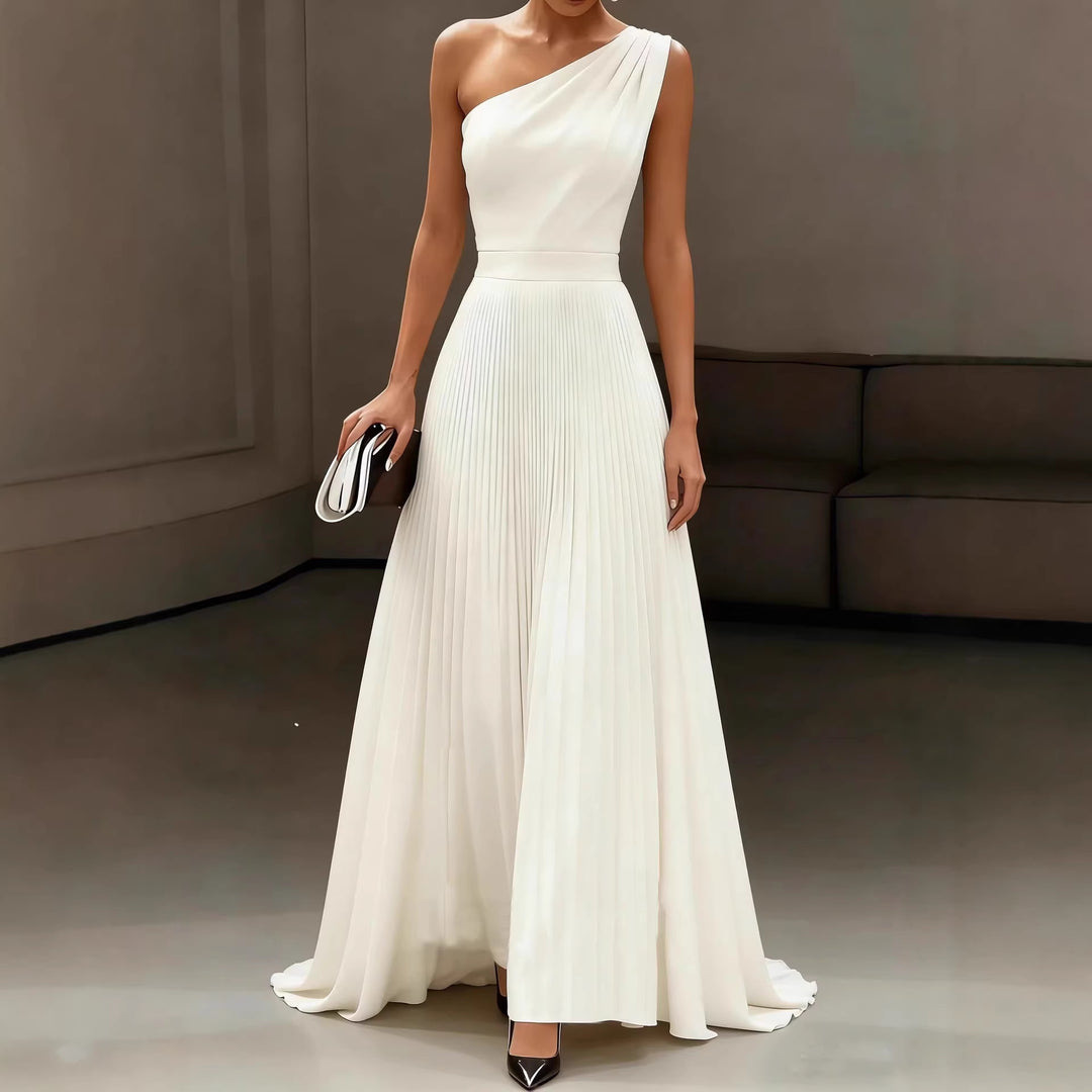 Damen Elegantes einem Schulter-Kleid mit Plissee und fließendem Saum Drune