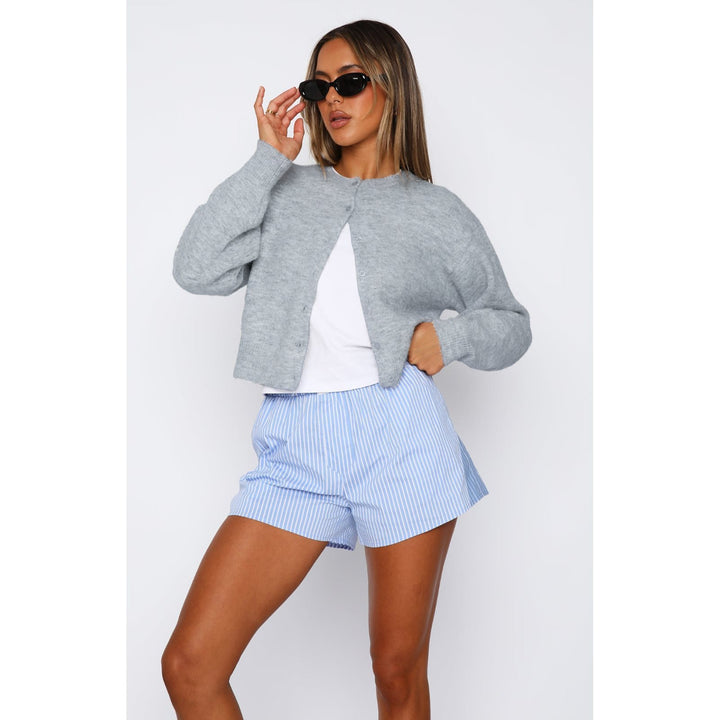 Damen gestrickter cropped Cardigan mit Knopfverschluss Drune