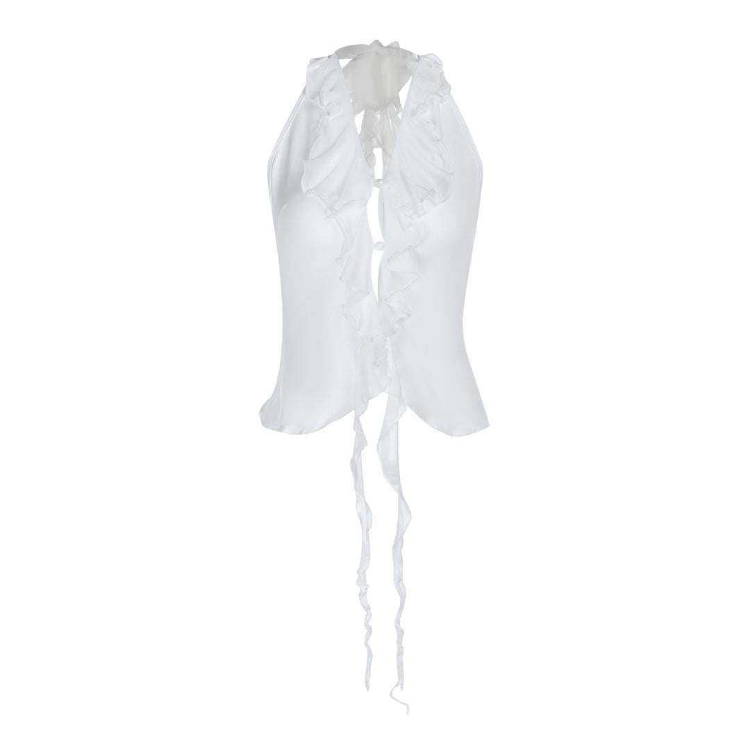 Damen Elegantes Rüschenoberteil mit tiefem V-Ausschnitt Drune