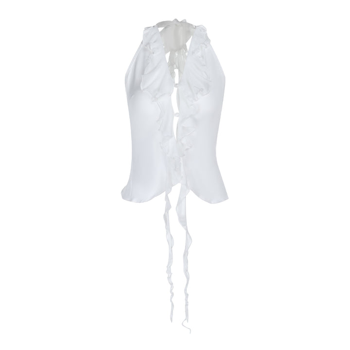 Damen Elegantes Rüschenoberteil mit tiefem V-Ausschnitt Drune