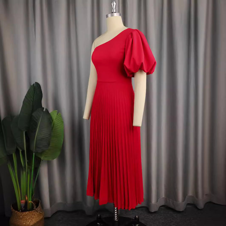 Damen Elegantes asymmetrisches Faltenkleid Drune