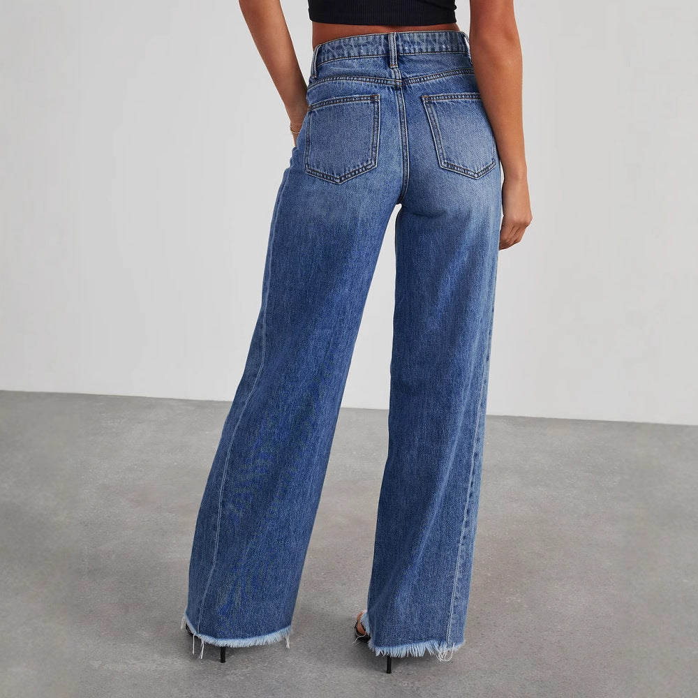 Damen Weit geschnittene Jeans mit fransigen Säumen Drune