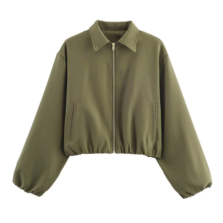 Damen cropped Übergangsjacke mit modischem Stehkragen und elastischem Saum Drune