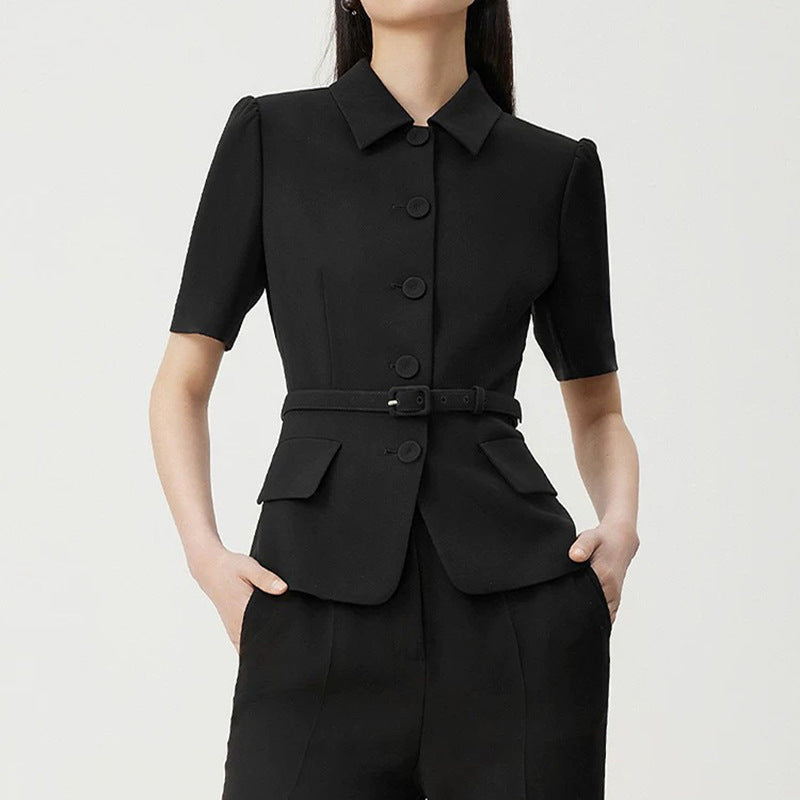 Damen Kurzarm Tailored Blazer mit Gürtel Drune