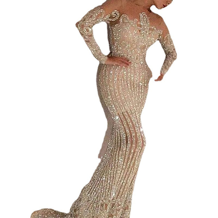 Damen Glamouröses Pailletten-Kleid mit langem Ärmeln und eng anliegendem Schnitt Drune