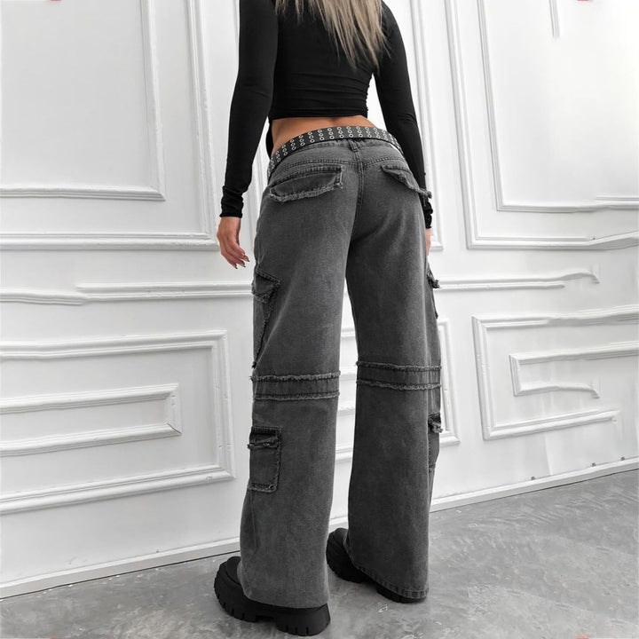Damen Cargo-Jeans im lässigen Vintage-Style mit auffälligen Applikationen Drune